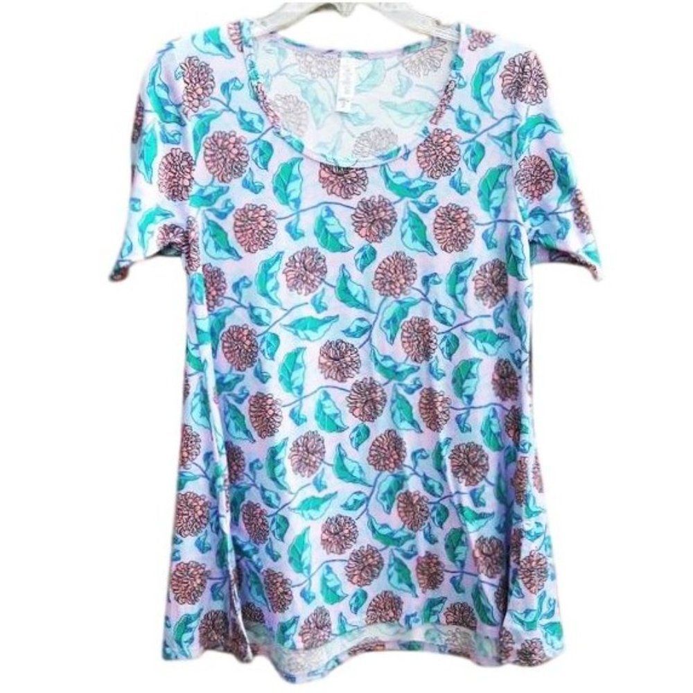 LulaRoe Top Floral Perfect Tee Tunic Short Sleeve Side Slits XS